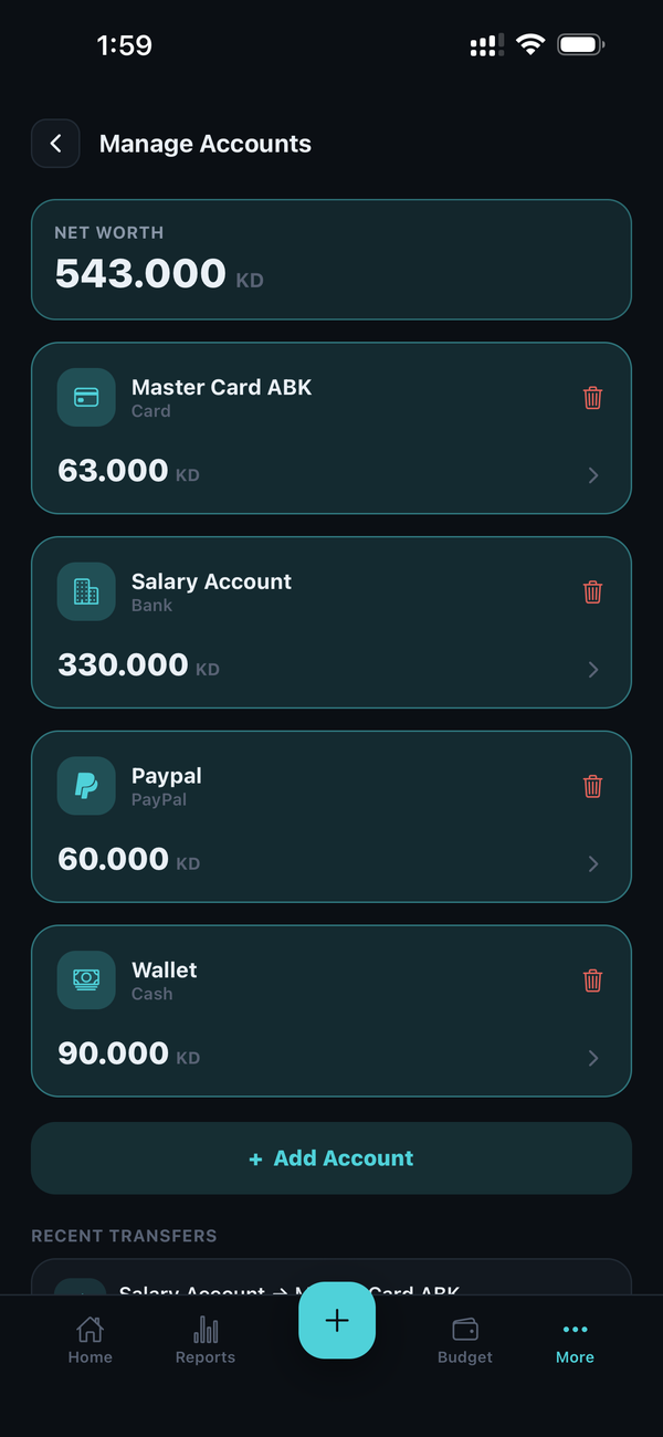 Sparings accounts and wallets screenshot